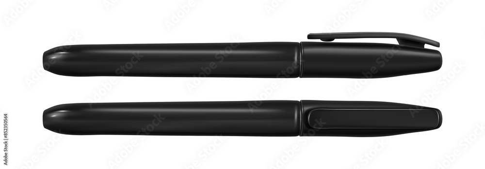 Mock Up. Сlosed thin permanent marker of black color. Front and side view. Vector illustration isolated on white background. Mock Up. Сlosed thin permanent marker of black color. Front and side view. Vector illustration isolated on white background.