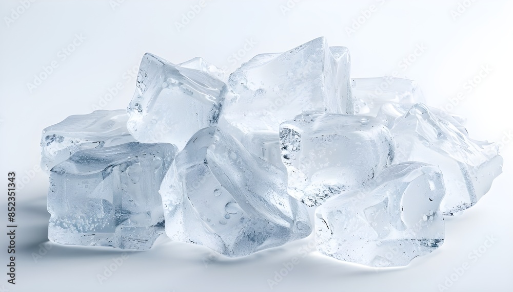 ice cubes are scattered on a white background. ice cubes are scattered on a white background.