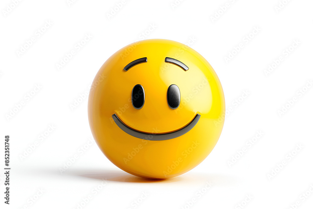 Fototapeta premium Glossy Yellow Smiley Face Emoji on White Background