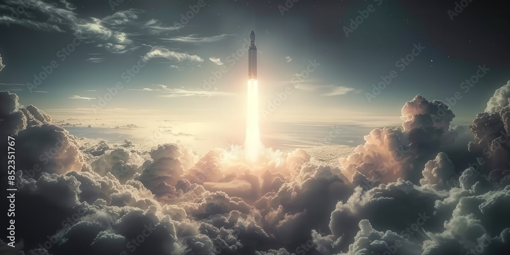 Obraz premium Spacecraft Launch Through Clouds