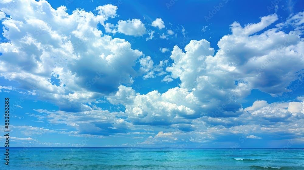 Blue cloudy sky above a sea view Blue cloudy sky above a sea view