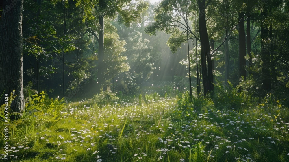 Obraz premium Vacant area in a sunlit woodland