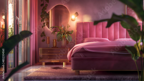 mesita de noche diseño de interiores colores rosa  photo