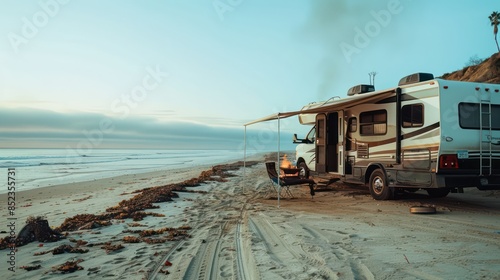 trailer on the beach with a beautiful view of the sky