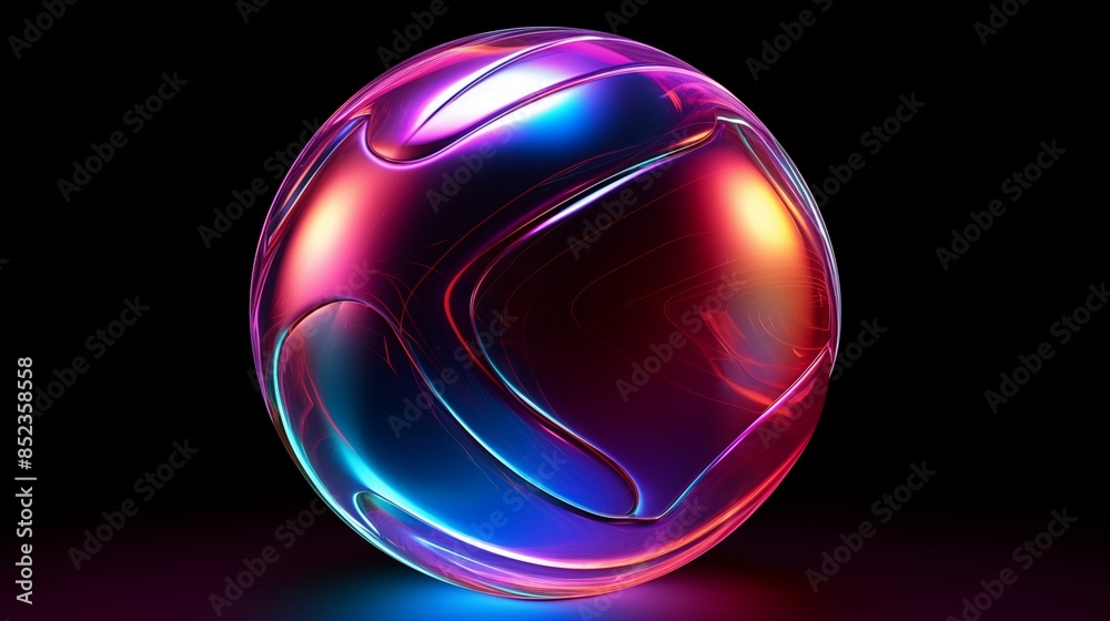 Obraz premium Abstract, Glowing, Colorful Sphere with Iridescent Patterns and Neon Gradient