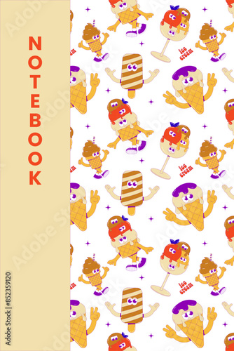 Wallpaper Mural Funky character ice cream with cute faces, feet and hands. Cute dessert mascot in groovy style. Vector surrealism notebook or diary cover Torontodigital.ca