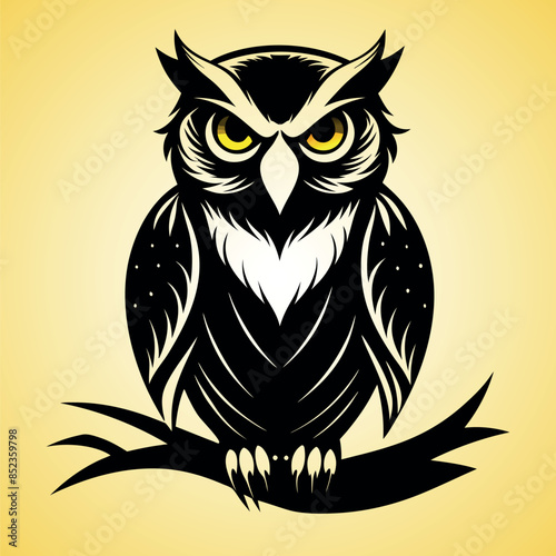 Owl silhouette, cartoon cute owl sitting on branch switch Board Wall decal Sticker, wall art decor, kids wall artwork isolated on white background, Wall decals and minimalist poster design.