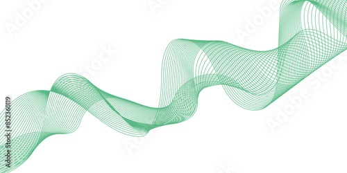 Abstract green wavy lines isolated on a transparent background. Stylized line art background. Vector illustration. Wave with lines created using blend tool. Curved wavy line, smooth stripe.