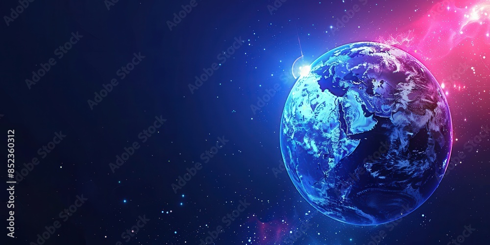 Earth in Space, Surrounded by Stars and a Bright Nebula Earth in Space, Surrounded by Stars and a Bright Nebula