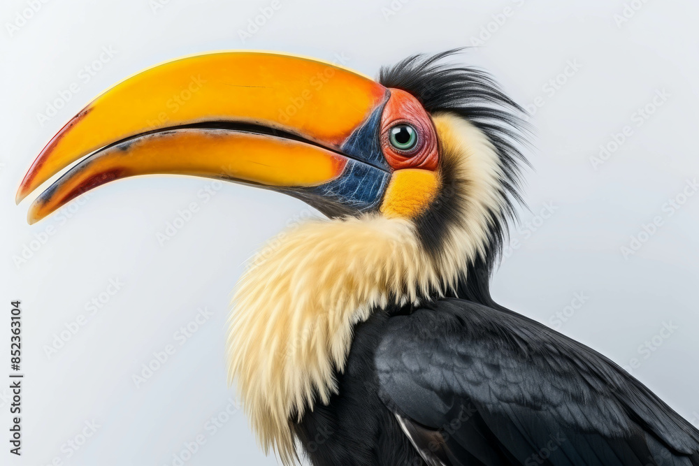 Fototapeta premium Hornbill with Brilliant Beak and Luxurious Feathers: A Showcase of Tropical Splendor