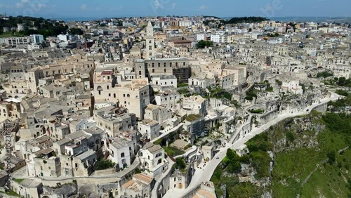 Aerial 4K footage of the beautiful town of Matera (Sassi di Matera) in Basilicata, southern Italy