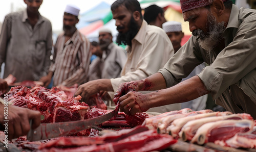 The process of cutting Qurban meat in the Eid adha photo