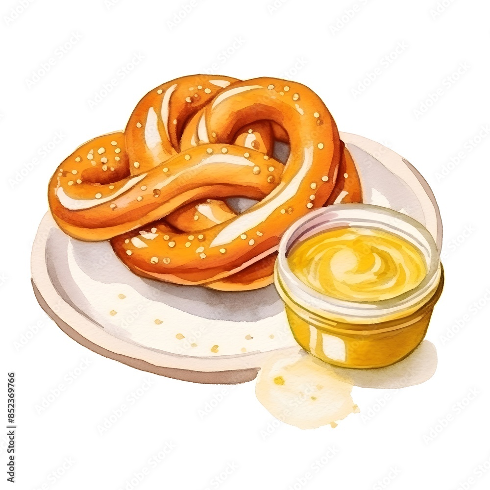 Delightful Pretzel with Mustard Dip on Plate