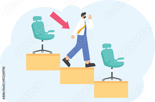 Employee Demotion. a worker or employee is sad because he has been demoted. change of position from a top position to a lower position. rank lowered. illustration concept design. graphic elements

