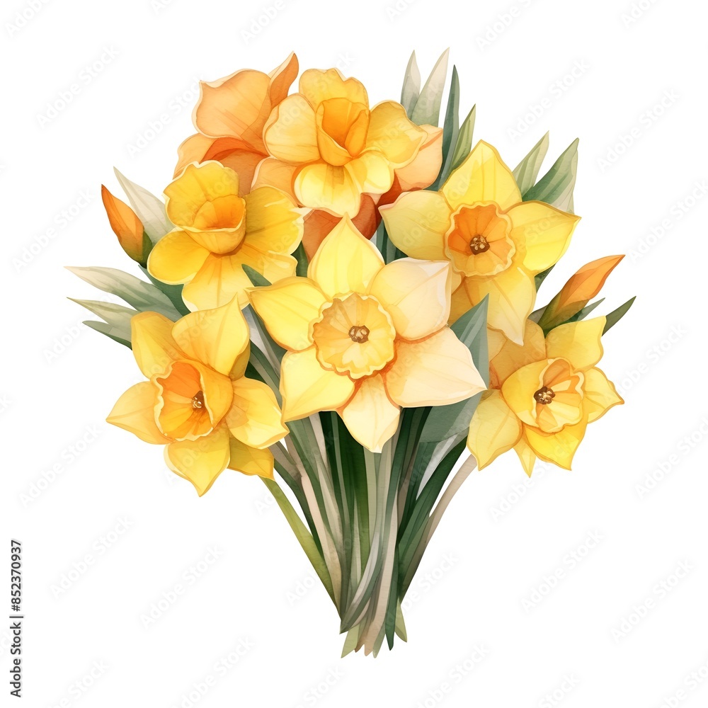 Vibrant Daffodil Bouquet on White Background Vibrant Daffodil Bouquet on White Background
