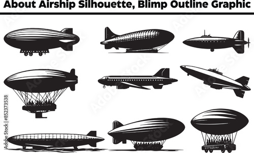 Black isolated silhouette Bundle on white background. Icon of side view of airship, Airship Silhouette Design