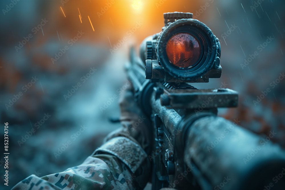 POV AR15 Assault rifle scope aim mounted, first player shooting view POV AR15 Assault rifle scope aim mounted, first player shooting view