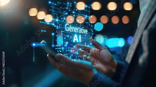 Interact with AI artificial intelligence brain processor in concept of AI artificial intelligence engineering, big data and AI machine learning to use generative AI for business support. LLMs photo