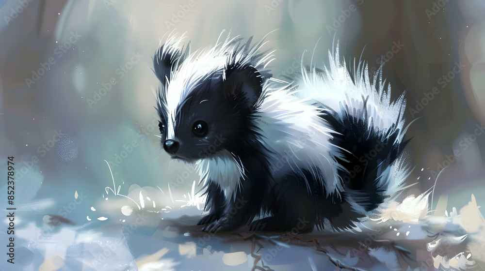 Cute Baby Skunk Illustration - Black and White Furry Animal Art Cute Baby Skunk Illustration - Black and White Furry Animal Art