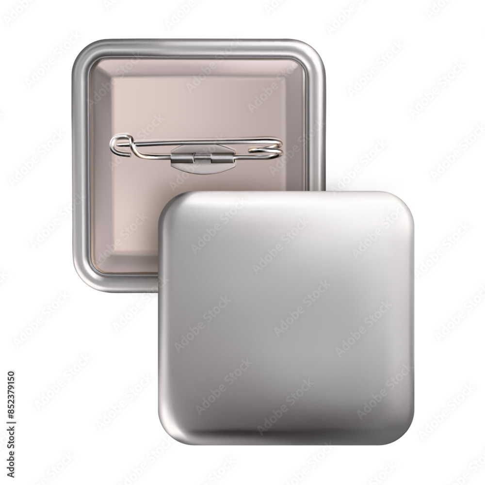Square shape badge pin brooch silver color. Mock Up. Vector realistic illustration isolated on white background. Square shape badge pin brooch silver color. Mock Up. Vector realistic illustration isolated on white background.