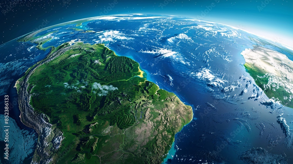 Fototapeta premium South America from Space: A View of the Amazon Rainforest