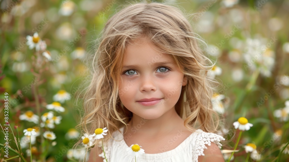 Young Girl Smiling in a Field of Flowers Young Girl Smiling in a Field of Flowers