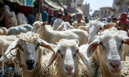 Sheep domba in animal markets to prepare eid al adha photo