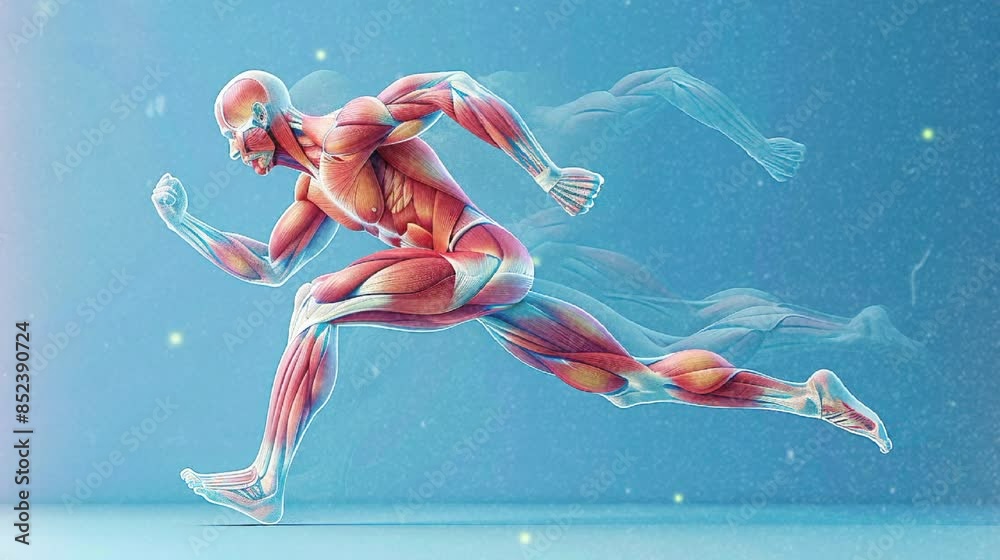 running muscle system and athletic body of man