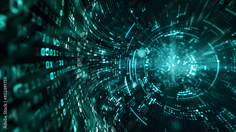 Obraz premium Dark green digital background technology technological operations neural networks AI big data transmission encryption archives audio visual science cyber connection technology computer coding virus