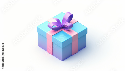 3D render blue gift box with purple ribbon isolated on white background 