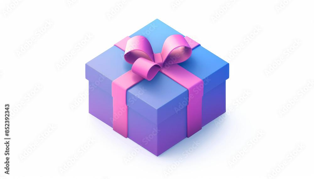 3D render blue gift box with purple ribbon isolated on white background 3D render blue gift box with purple ribbon isolated on white background