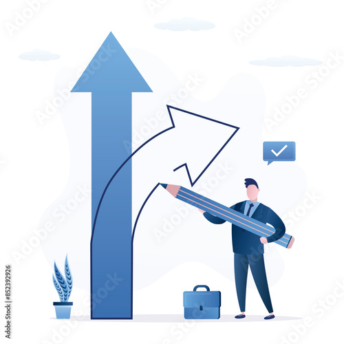 Ambitious businessman draw another arrow and way of development or career. Decision to choose pathway, alternative or choice, deciding