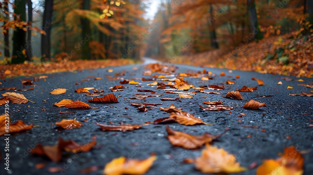 Autumn leaves on a narrow asphalt road in Pl??nterwald Autumn leaves on a narrow asphalt road in Pl??nterwald