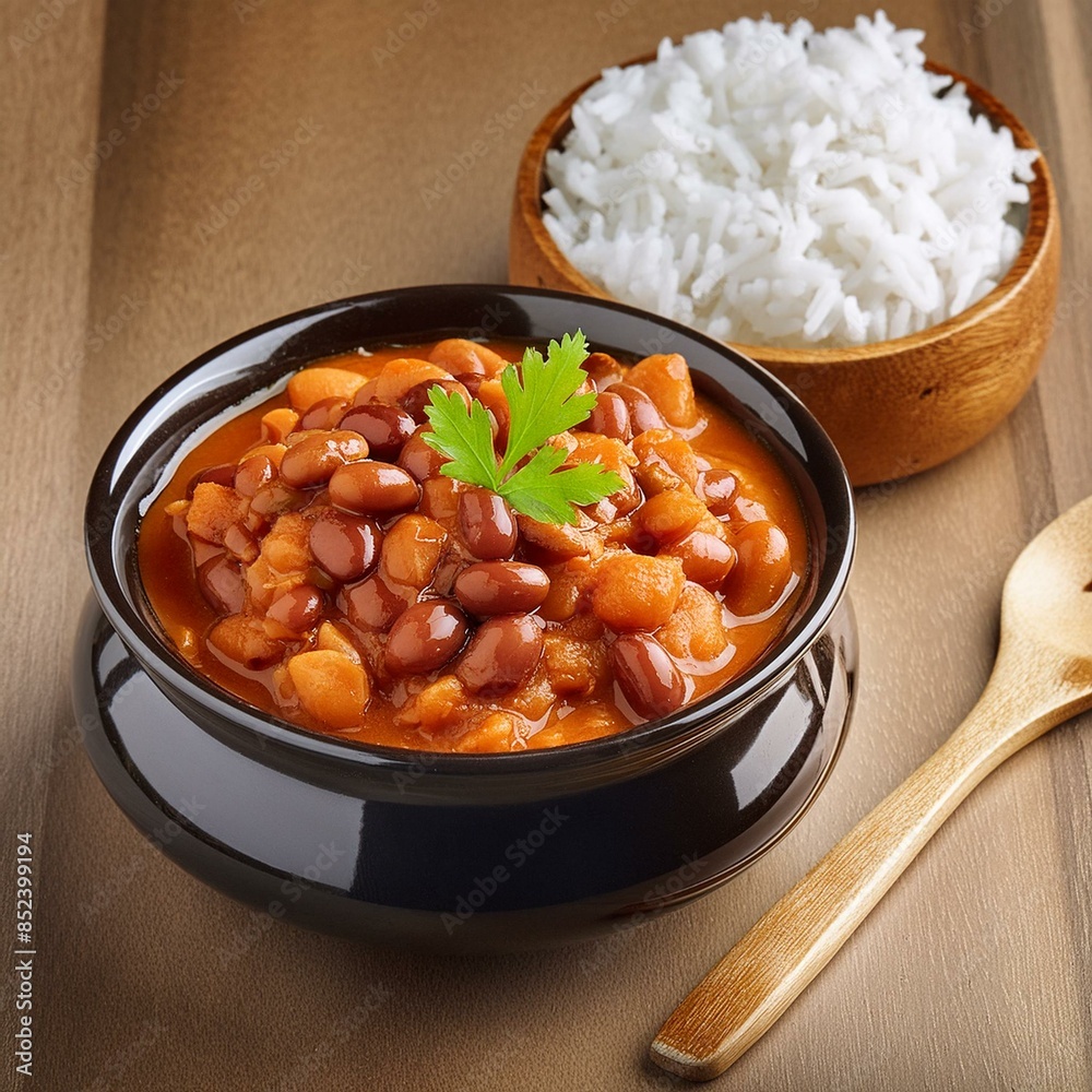 Indian food spicy kidney beans curry also called as rajma masala curry, rajma chawal or rajmah chawal with rice Indian food spicy kidney beans curry also called as rajma masala curry, rajma chawal or rajmah chawal with rice