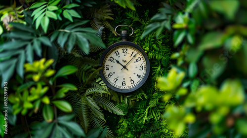 Wallpaper Mural Vintage Clock Hidden in Lush Greenery - Photo Torontodigital.ca