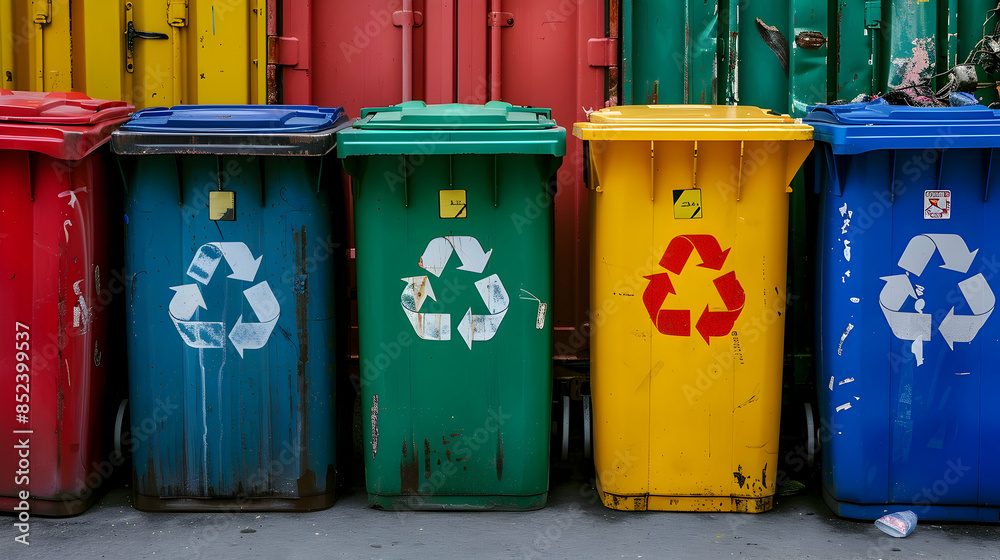 Four Colorful Recycling Bins with Recycle Symbols Illustration Four Colorful Recycling Bins with Recycle Symbols Illustration