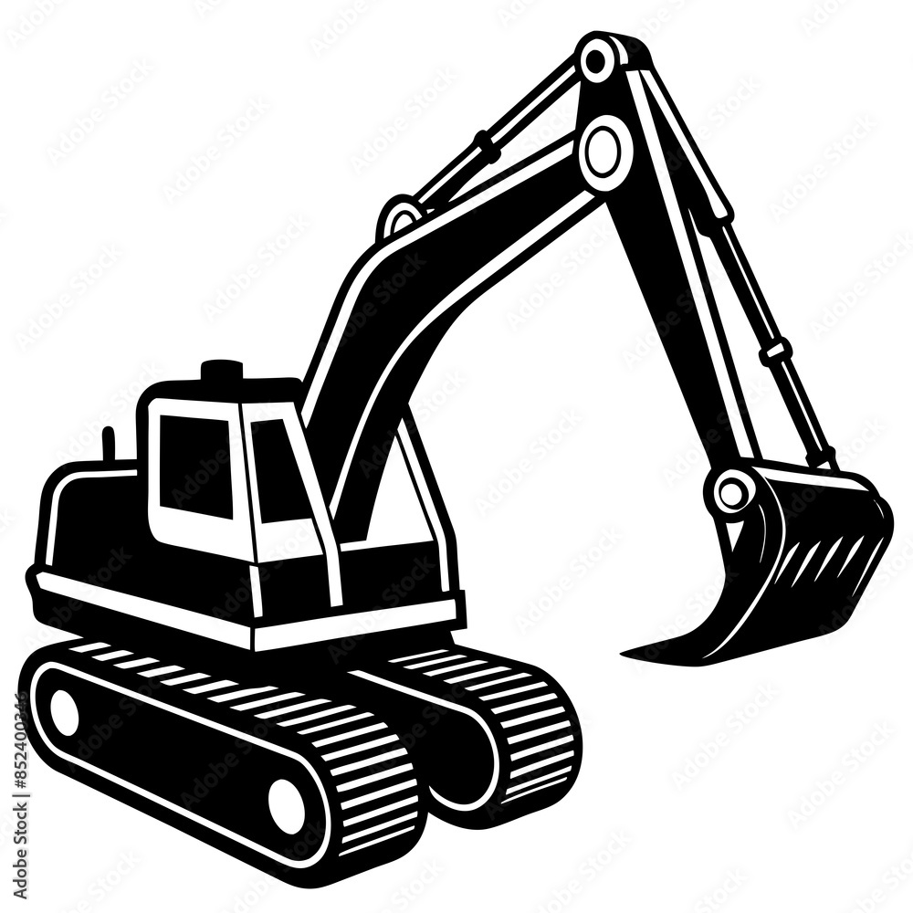 Naklejka premium Excavator icon silhouette vector illustration white background.
