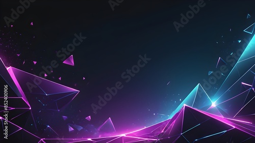 A cityscape with a purple background and a lot of triangles. The triangles are scattered all over the background and the foreground. The cityscape is very abstract and has a futuristic feel to it
