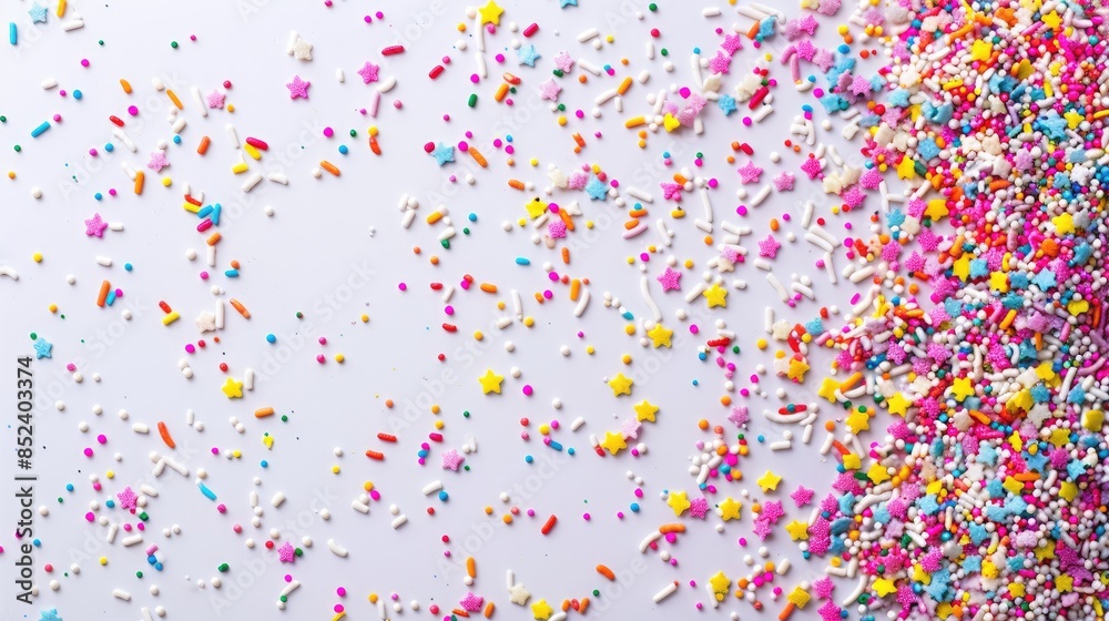 Vivid mix of sprinkles on a white backdrop Vivid mix of sprinkles on a white backdrop