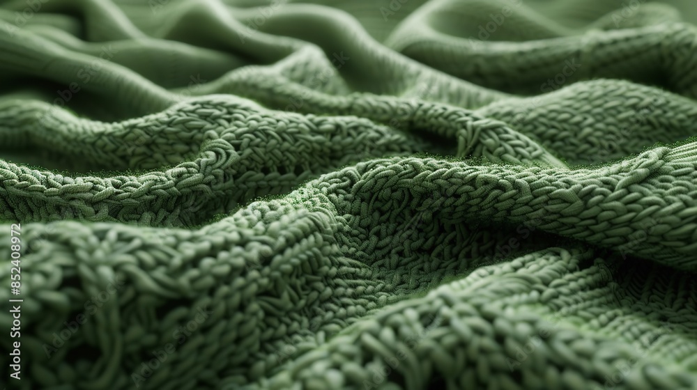 A close up of a green knitted fabric A close up of a green knitted fabric