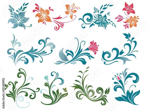 set of floral elements