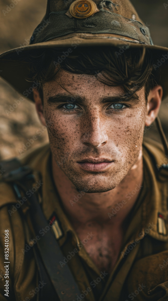 Australian WWI Soldier with Determined Gaze Australian WWI Soldier with Determined Gaze