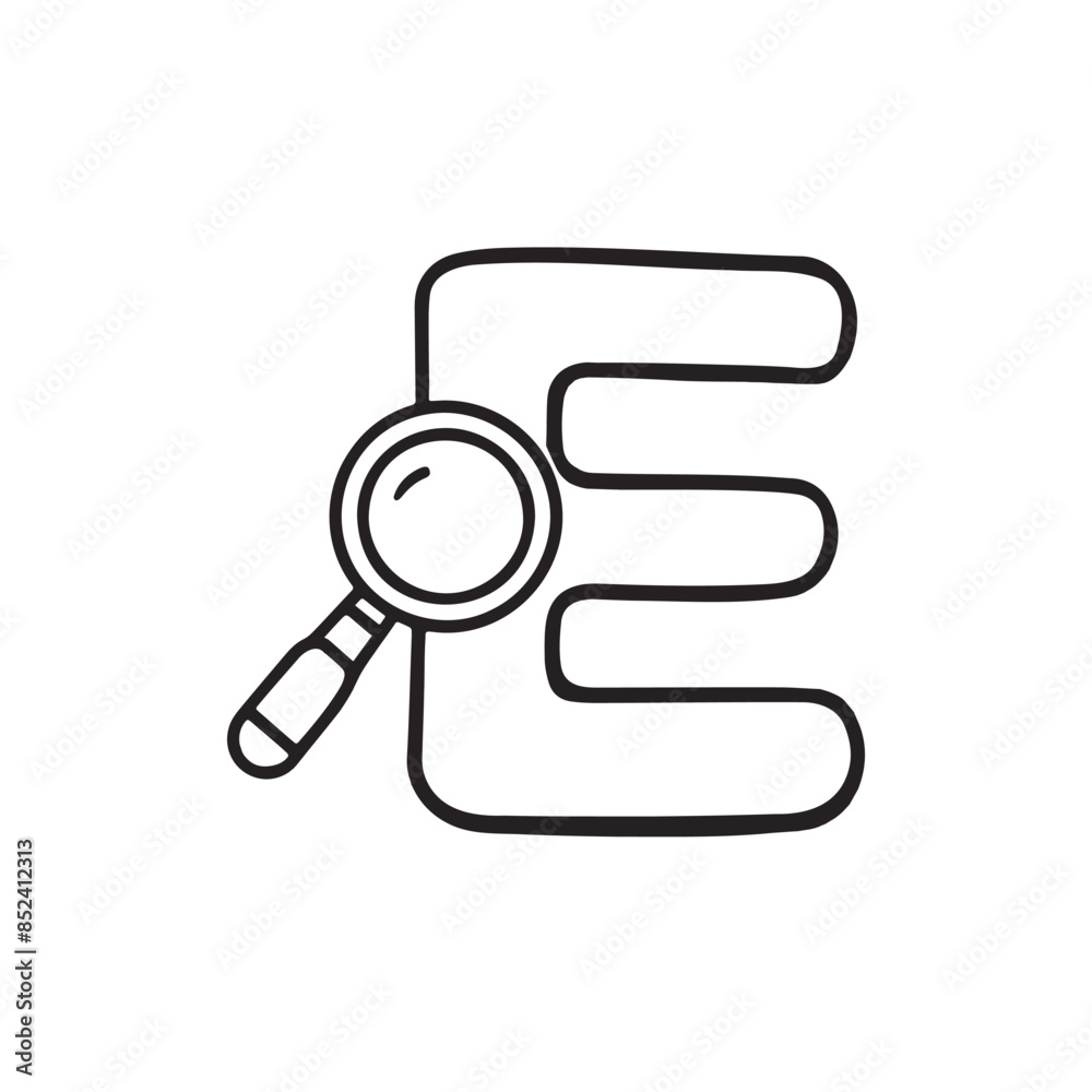 Illustration of the Letter E with a Magnifying Glass Illustration of the Letter E with a Magnifying Glass