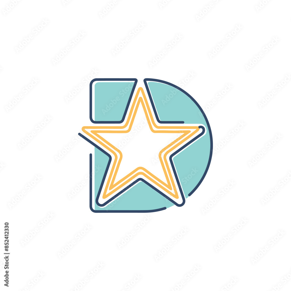 Illustration of the Letter D with a Shining Star Symbol