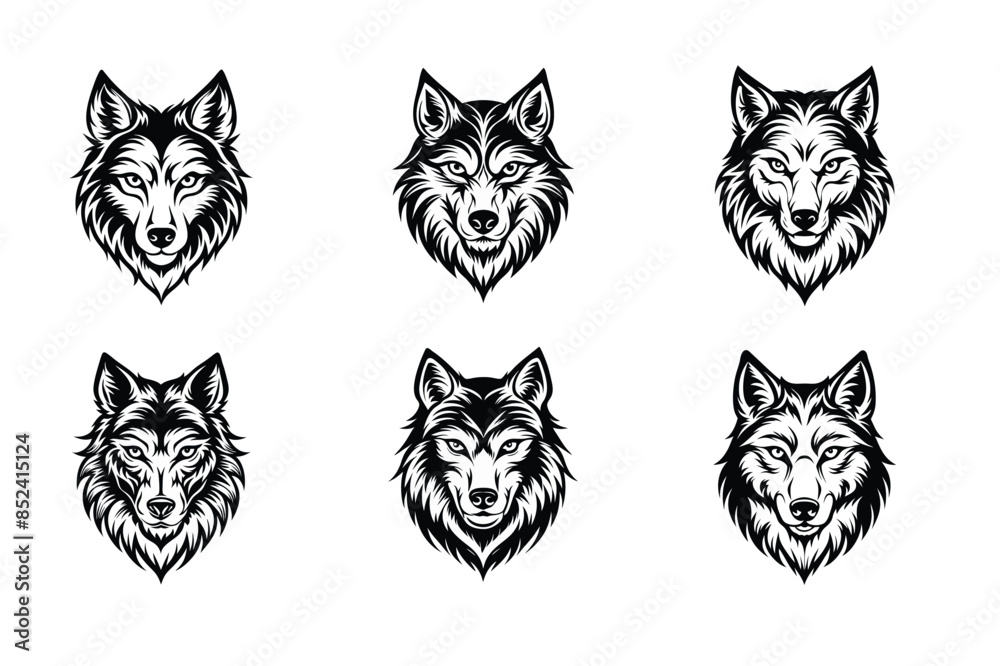 Wolf face logo silhouette vector illustration bundle set. Wolf face logo silhouette vector illustration bundle set.