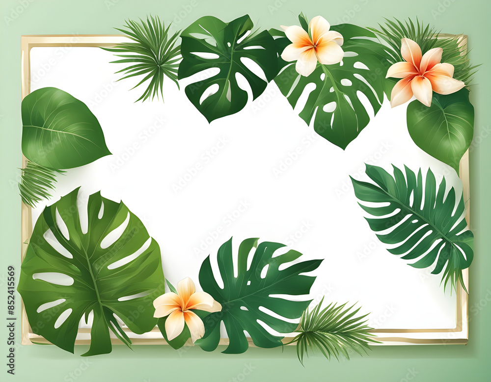 Fototapeta premium Vector Tropical Frames Green Leaves, Wallpaper Pictures, Background