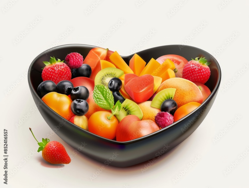 Diet food for health with heart bowl. Baner, place for text.