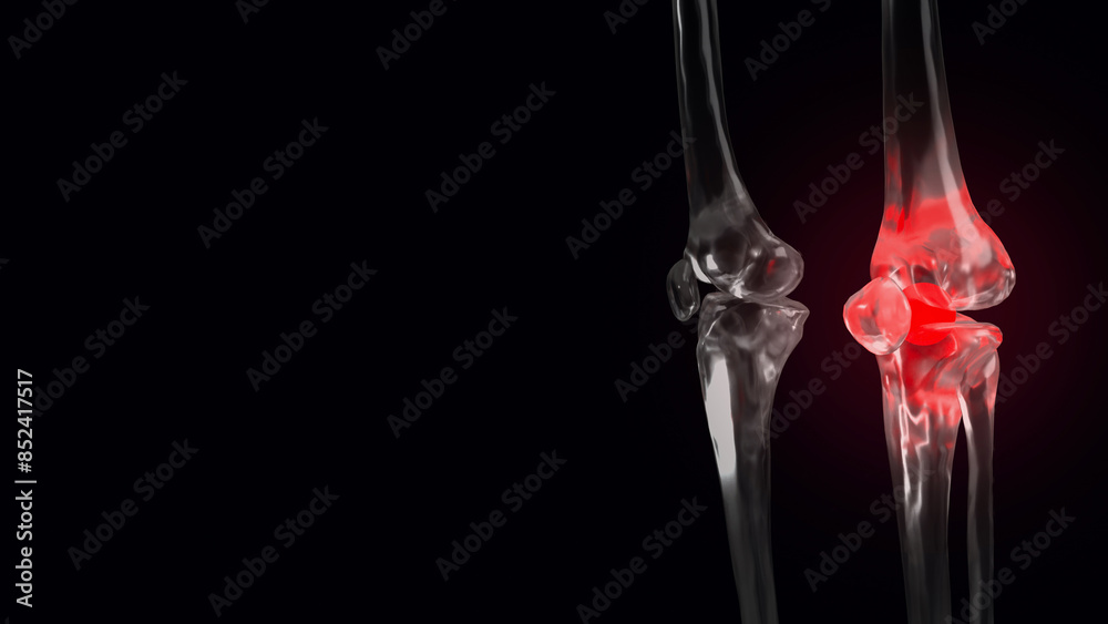 The Bone crystal for Osteoarthritis of the knee concept 3d rendering. The Bone crystal for Osteoarthritis of the knee concept 3d rendering.