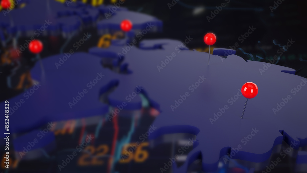 Naklejka premium The pin on world map for Business concept 3d rendering.