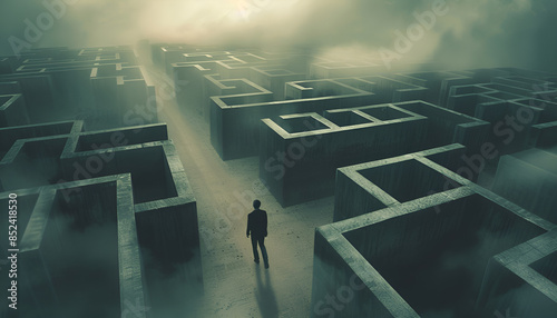Obraz na płótnie man lost in a complex maze, surreal concept